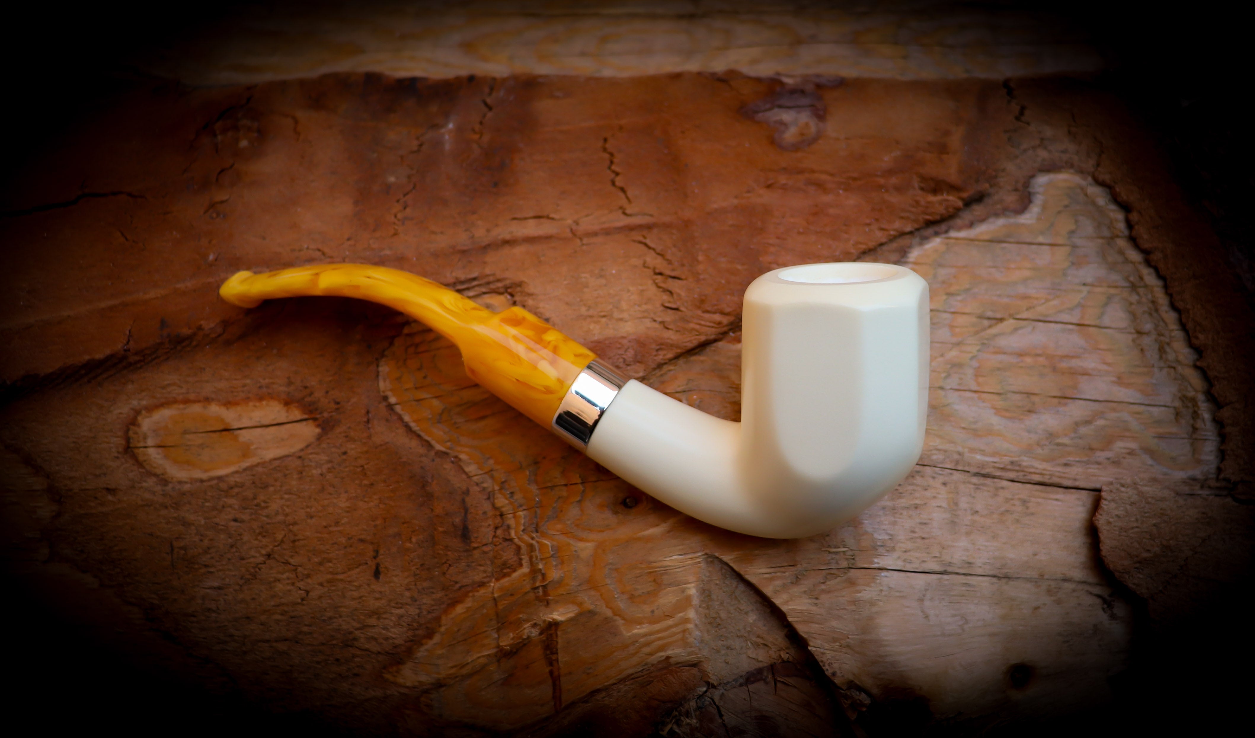 Silver Smooth Special Handmade Premium Block Panel Meerschaum Pipe With Leather Case-Astaş Meerschaum