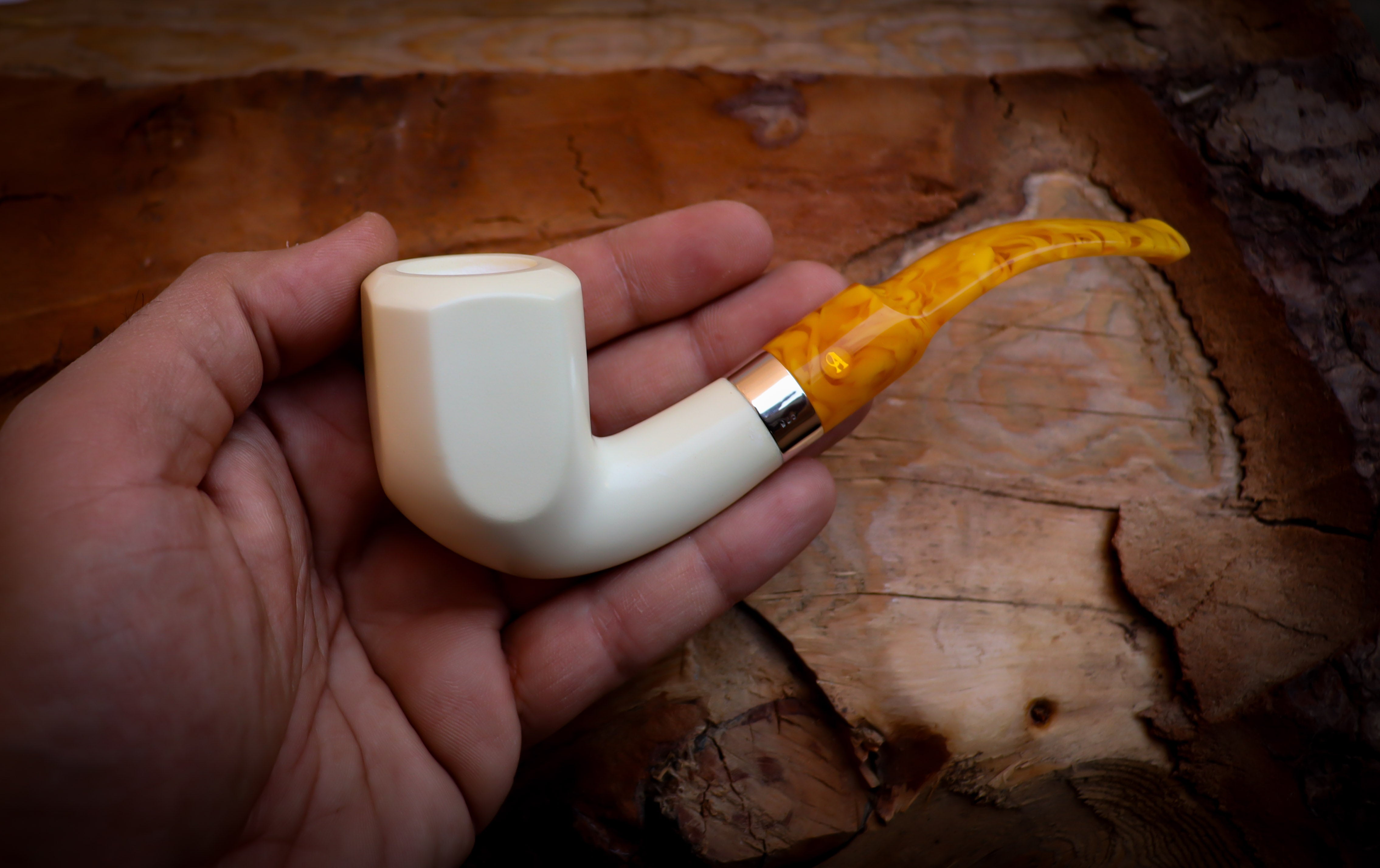 Silver Smooth Special Handmade Premium Block Panel Meerschaum Pipe With Leather Case-Astaş Meerschaum