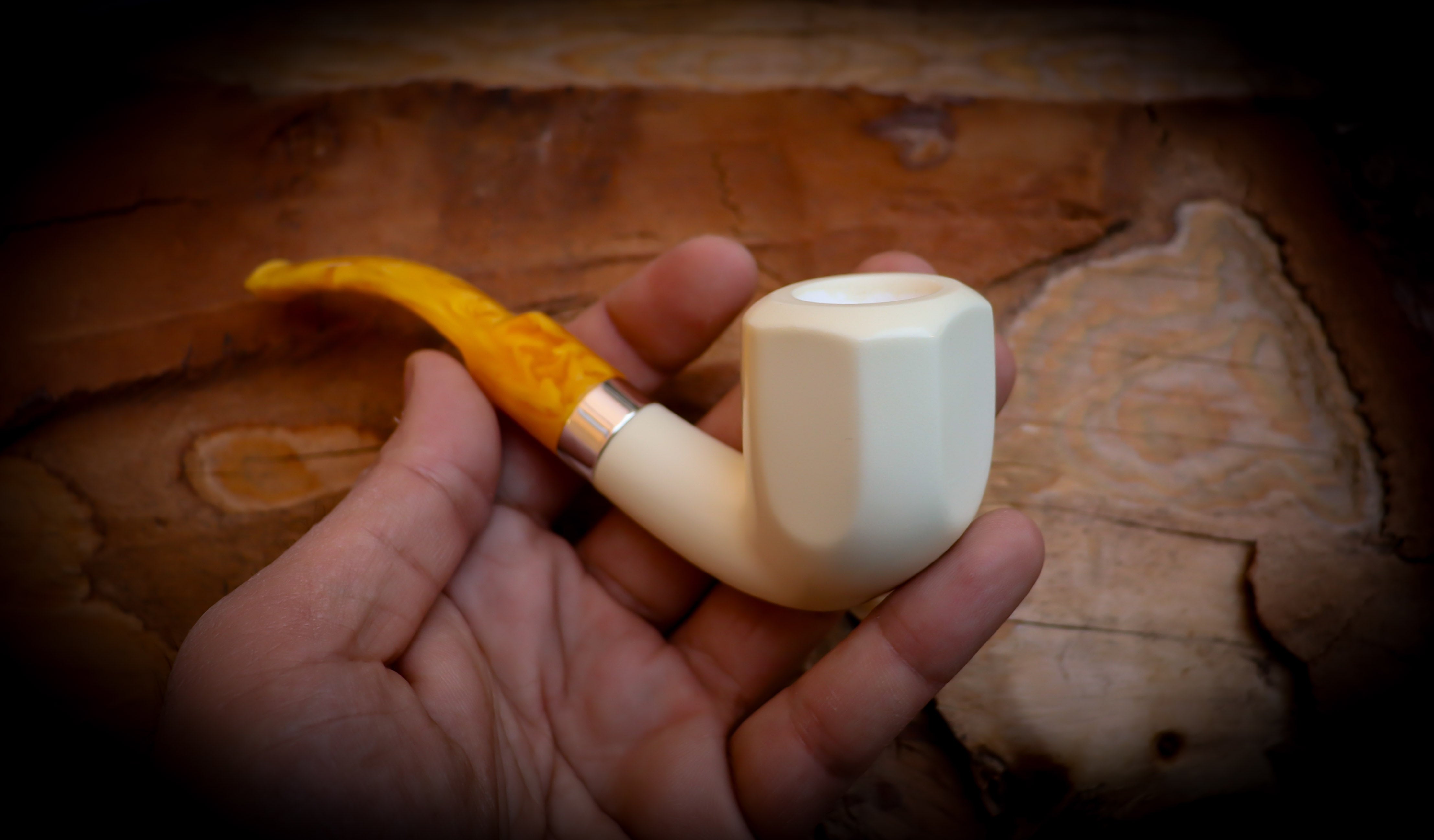 Silver Smooth Special Handmade Premium Block Panel Meerschaum Pipe With Leather Case-Astaş Meerschaum