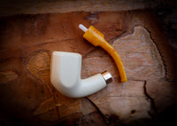 Silver Smooth Special Handmade Premium Block Panel Meerschaum Pipe With Leather Case-Astaş Meerschaum