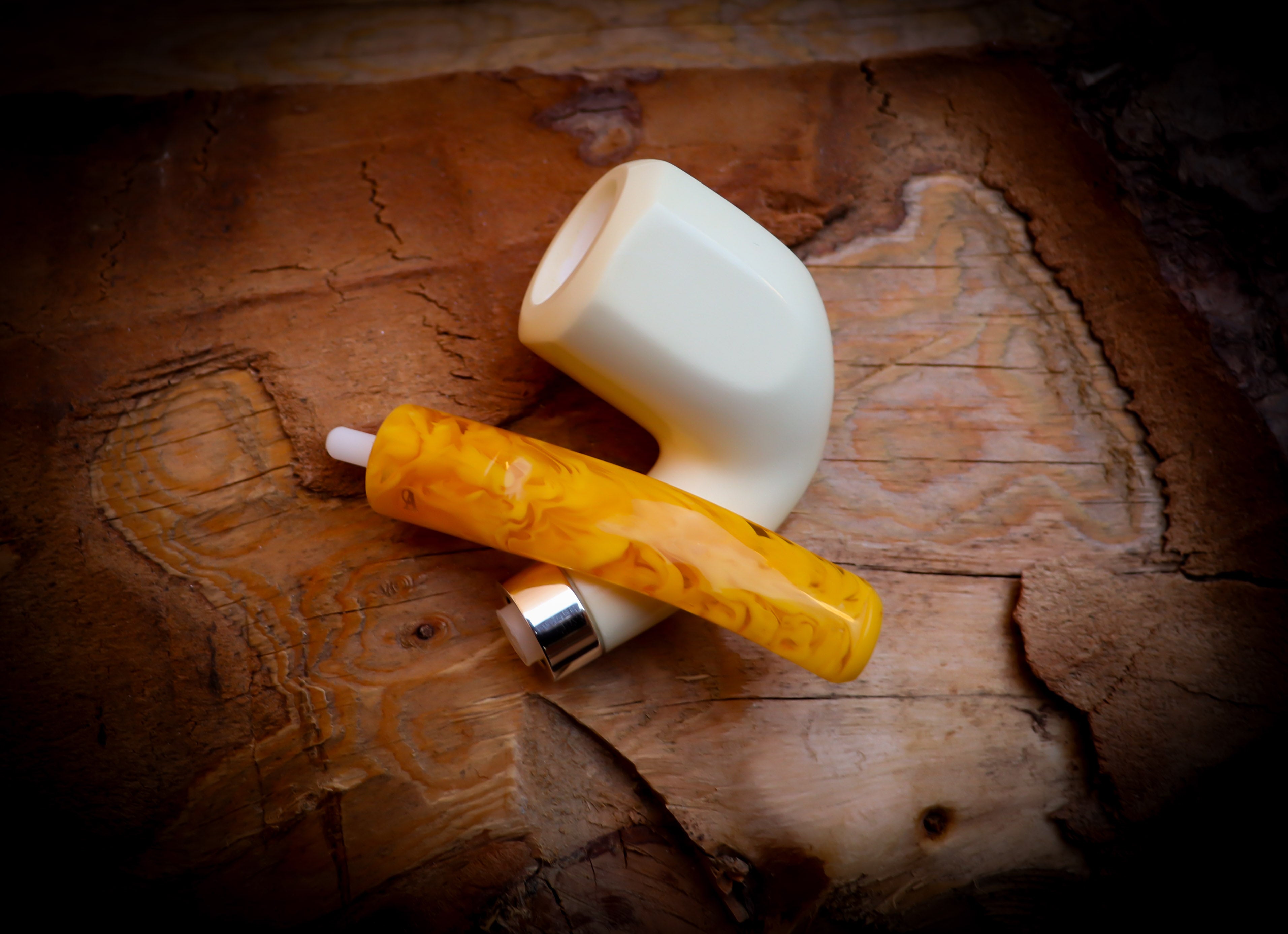 Silver Smooth Special Handmade Premium Block Panel Meerschaum Pipe With Leather Case-Astaş Meerschaum