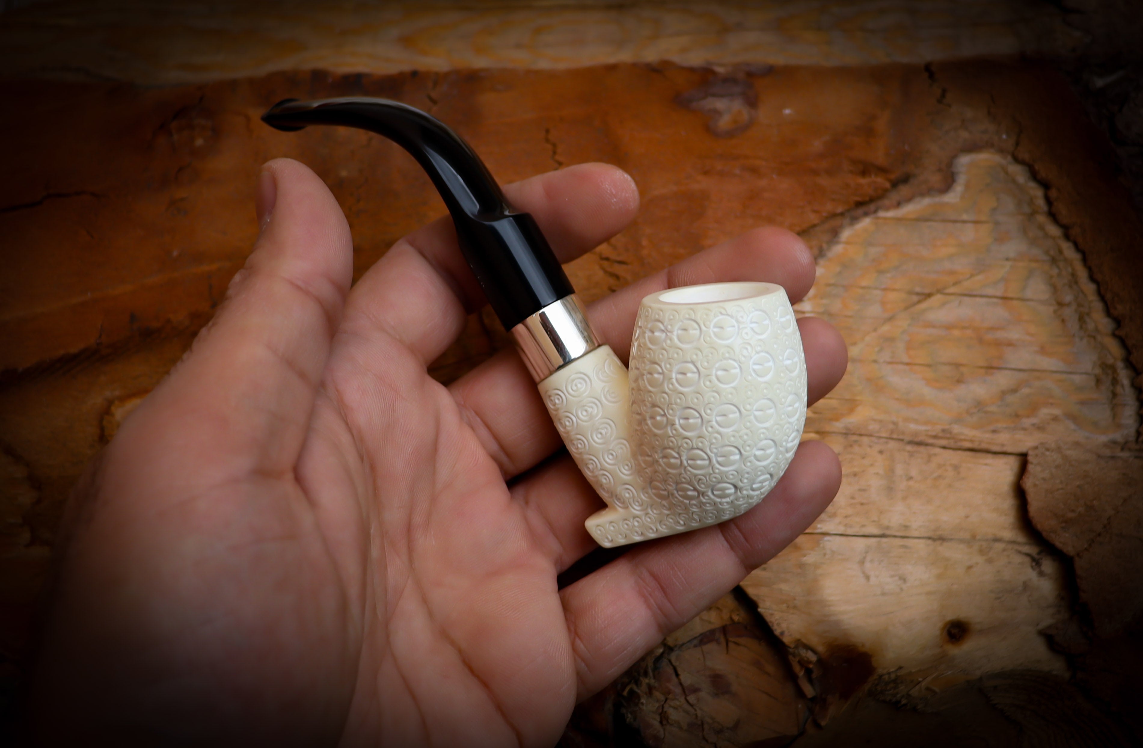 Silver Embriodered Handmade Freehand Premium Block Meerschaum Pipe With Leather Case-Astaş Meerschaum