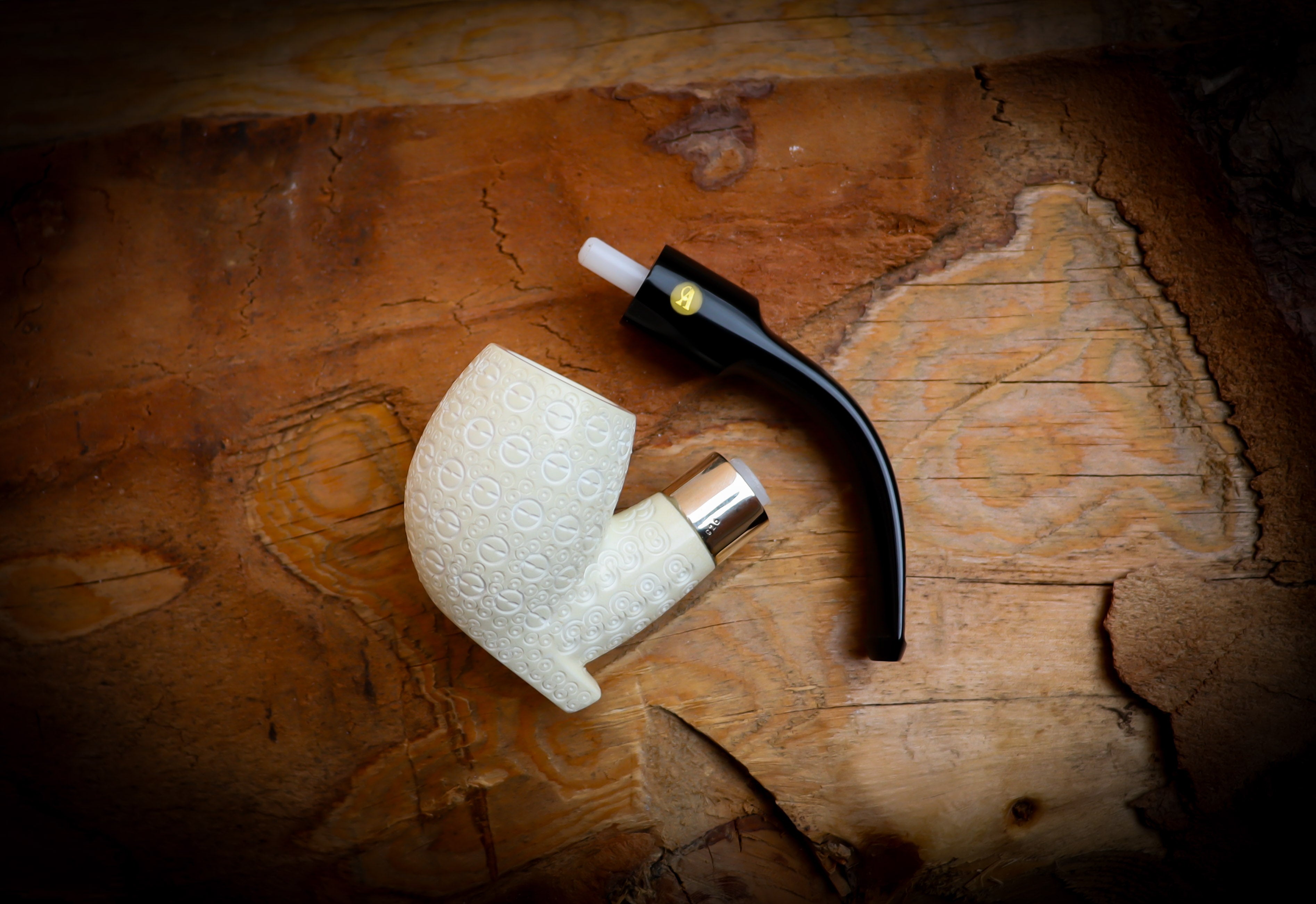 Silver Embriodered Handmade Freehand Premium Block Meerschaum Pipe With Leather Case-Astaş Meerschaum