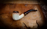 9MM Meerschaum,Calcined Embriodered Handmade Panel Premium Block Meerschaum Pipe With Leather Box-Astaş Meerschaum