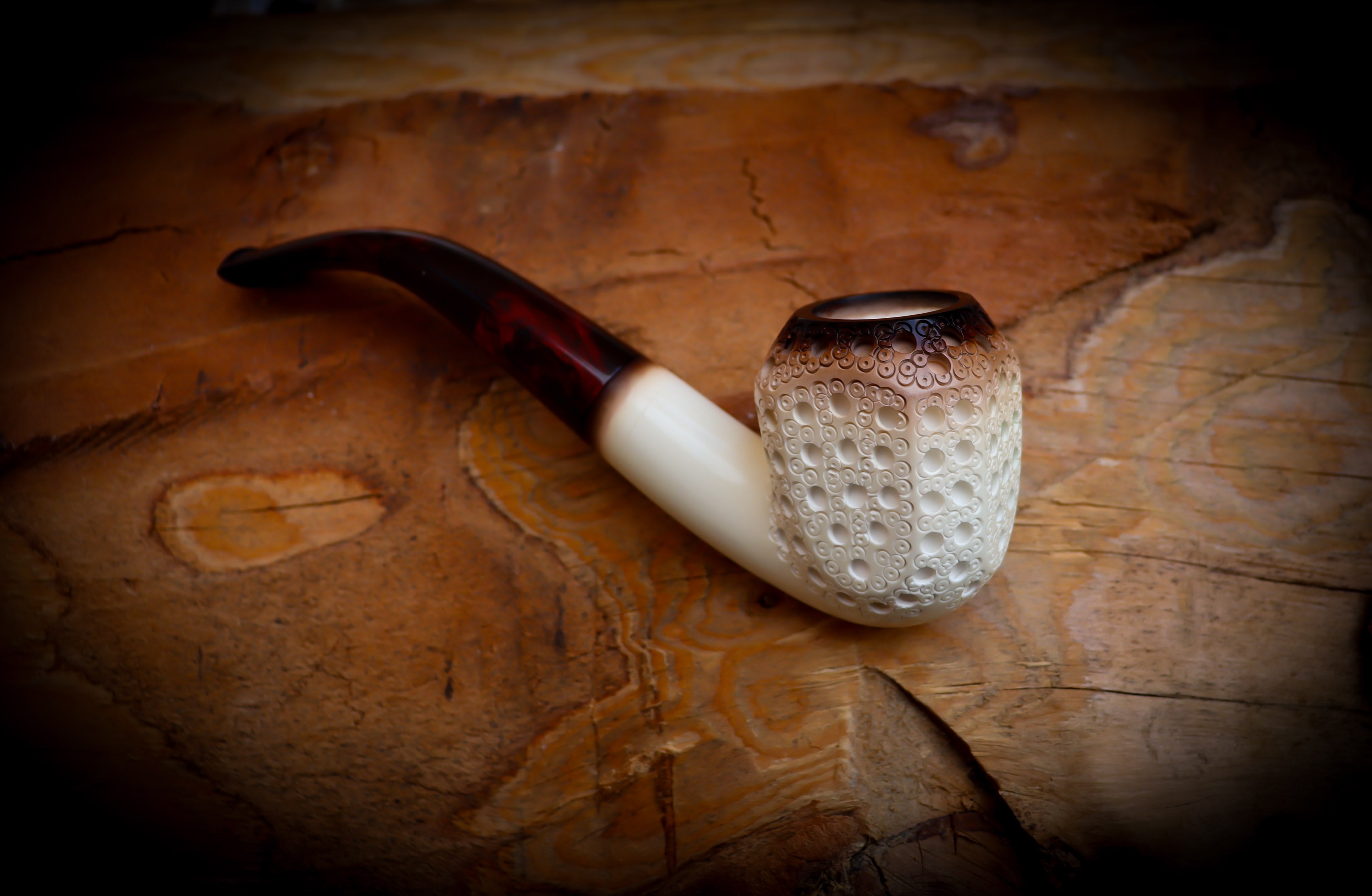 9MM Meerschaum,Calcined Embriodered Handmade Panel Premium Block Meerschaum Pipe With Leather Box-Astaş Meerschaum