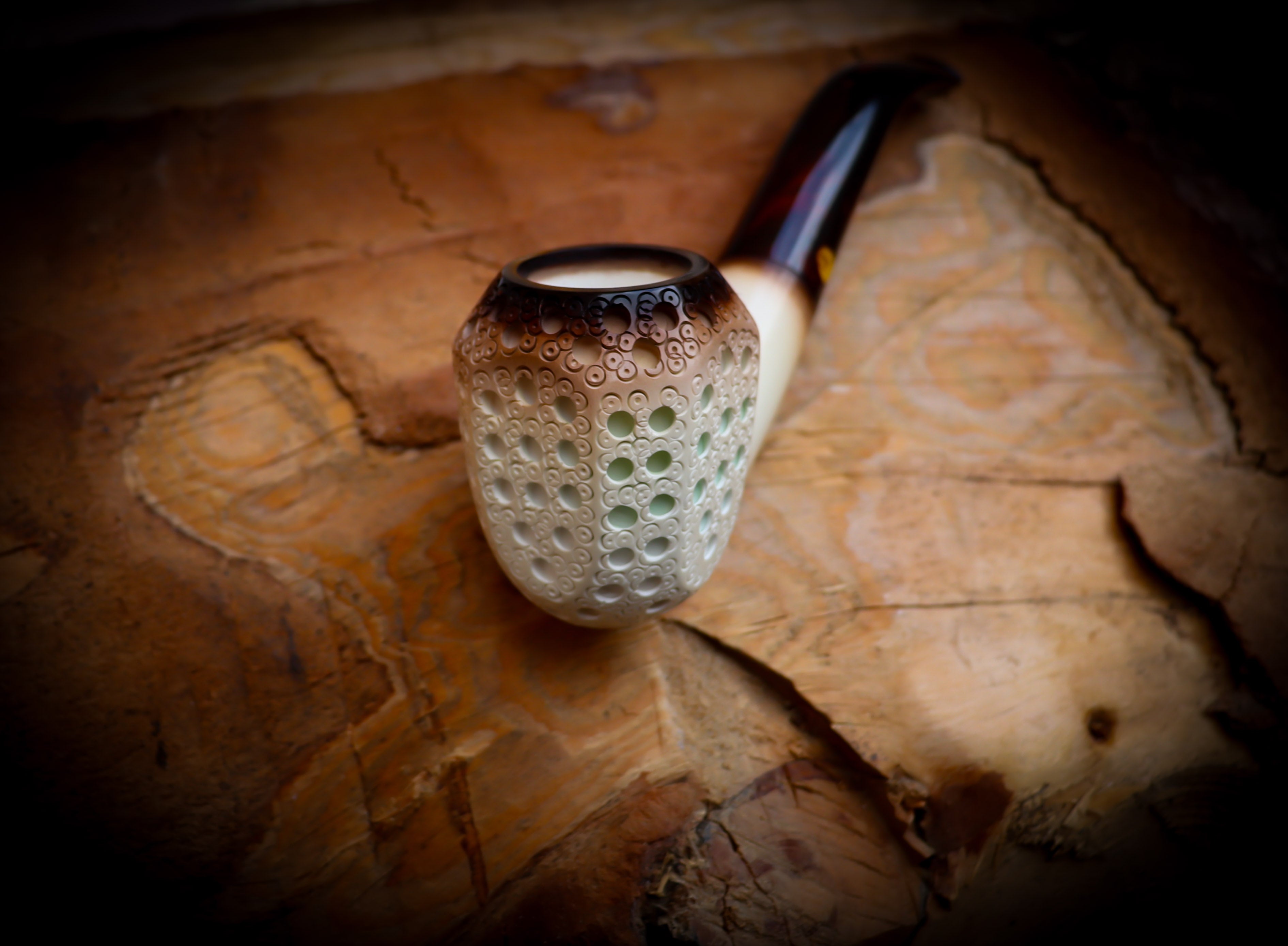 9MM Meerschaum,Calcined Embriodered Handmade Panel Premium Block Meerschaum Pipe With Leather Box-Astaş Meerschaum