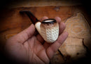 9MM Meerschaum,Calcined Embriodered Handmade Panel Premium Block Meerschaum Pipe With Leather Box-Astaş Meerschaum