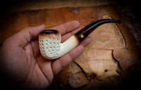 9MM Meerschaum,Calcined Embriodered Handmade Panel Premium Block Meerschaum Pipe With Leather Box-Astaş Meerschaum