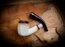 9MM Meerschaum,Calcined Embriodered Handmade Panel Premium Block Meerschaum Pipe With Leather Box-Astaş Meerschaum