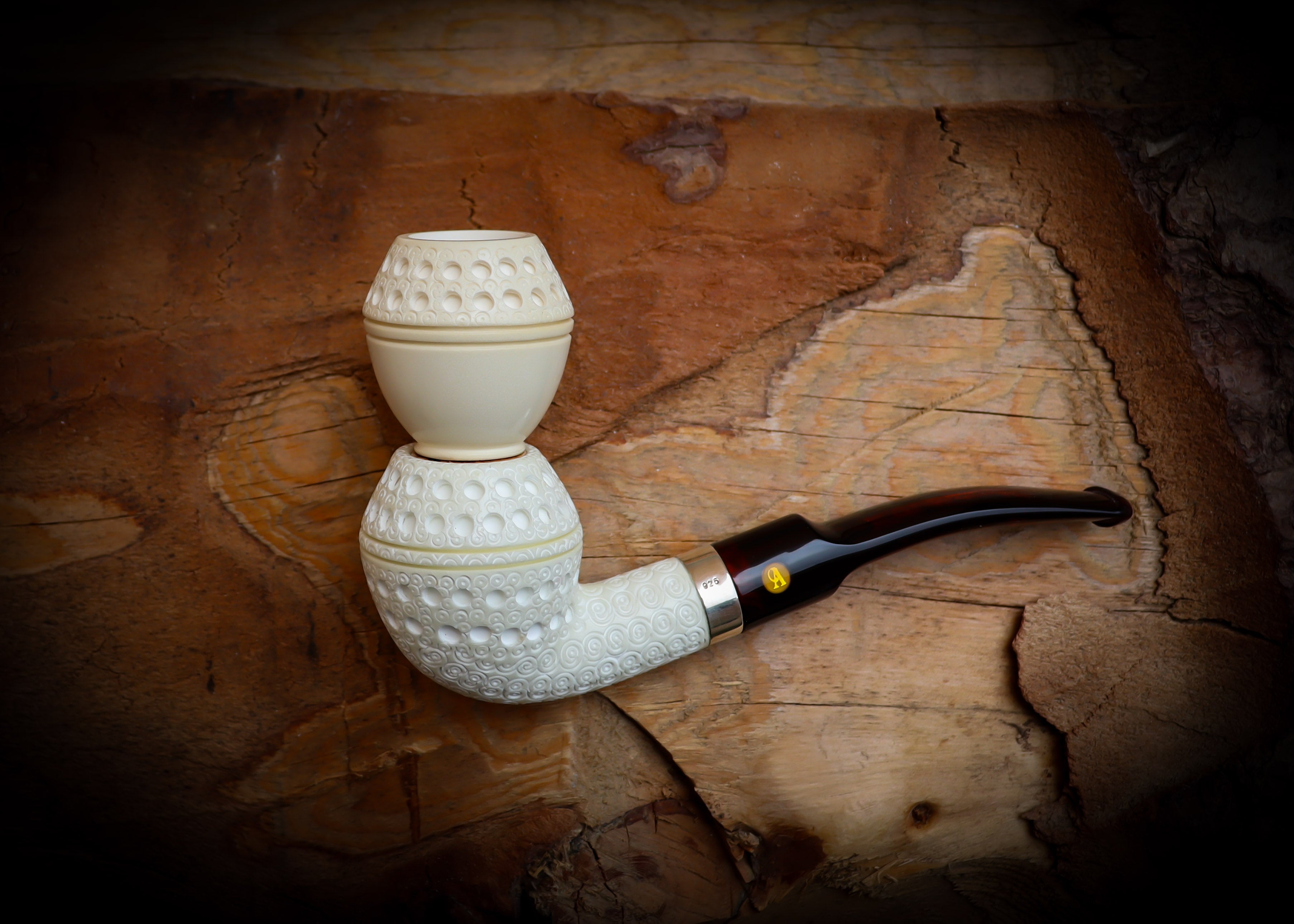 Latticed Stone Meerschaum Coloring Bowl, Tobacco Tasting| Astaş