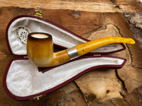 Hand Crafted Lee Van Cleef Block Meerschaum Pipe, Silver Ring, With Leather Case