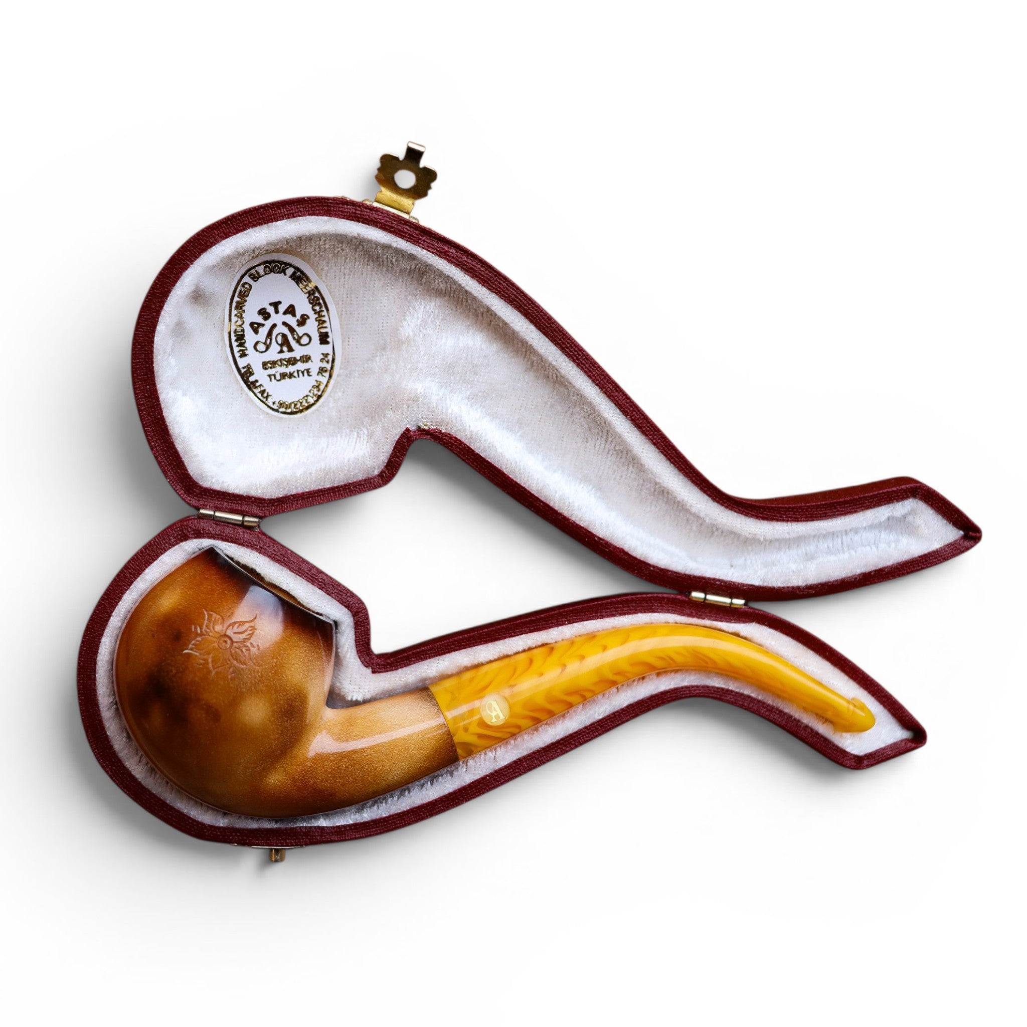 Hand Crafted Apple Meerschaum Pipe with Leather Box by Astaş