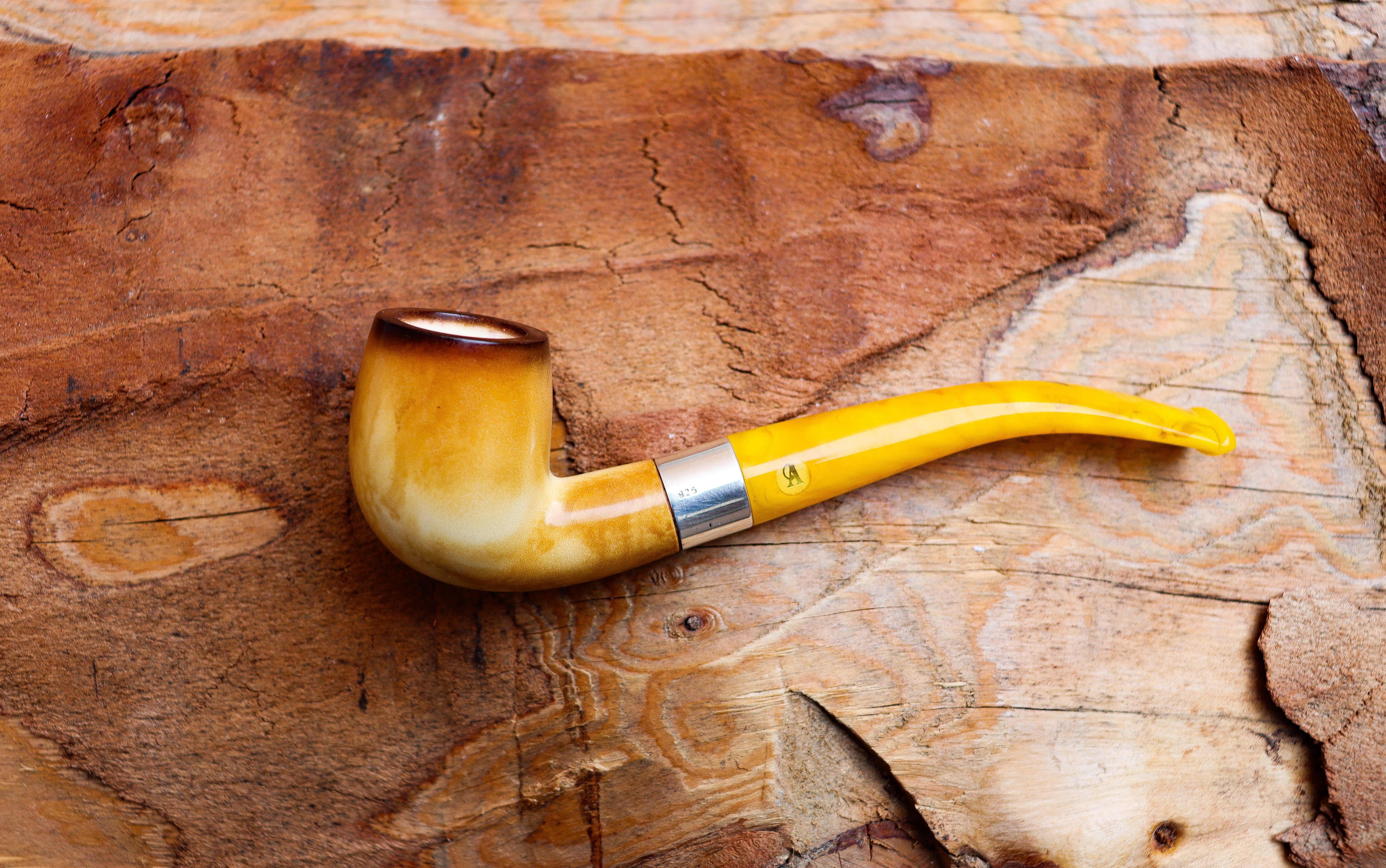 Hand Crafted Lee Van Cleef Block Meerschaum Pipe, Silver Ring, With Leather Case