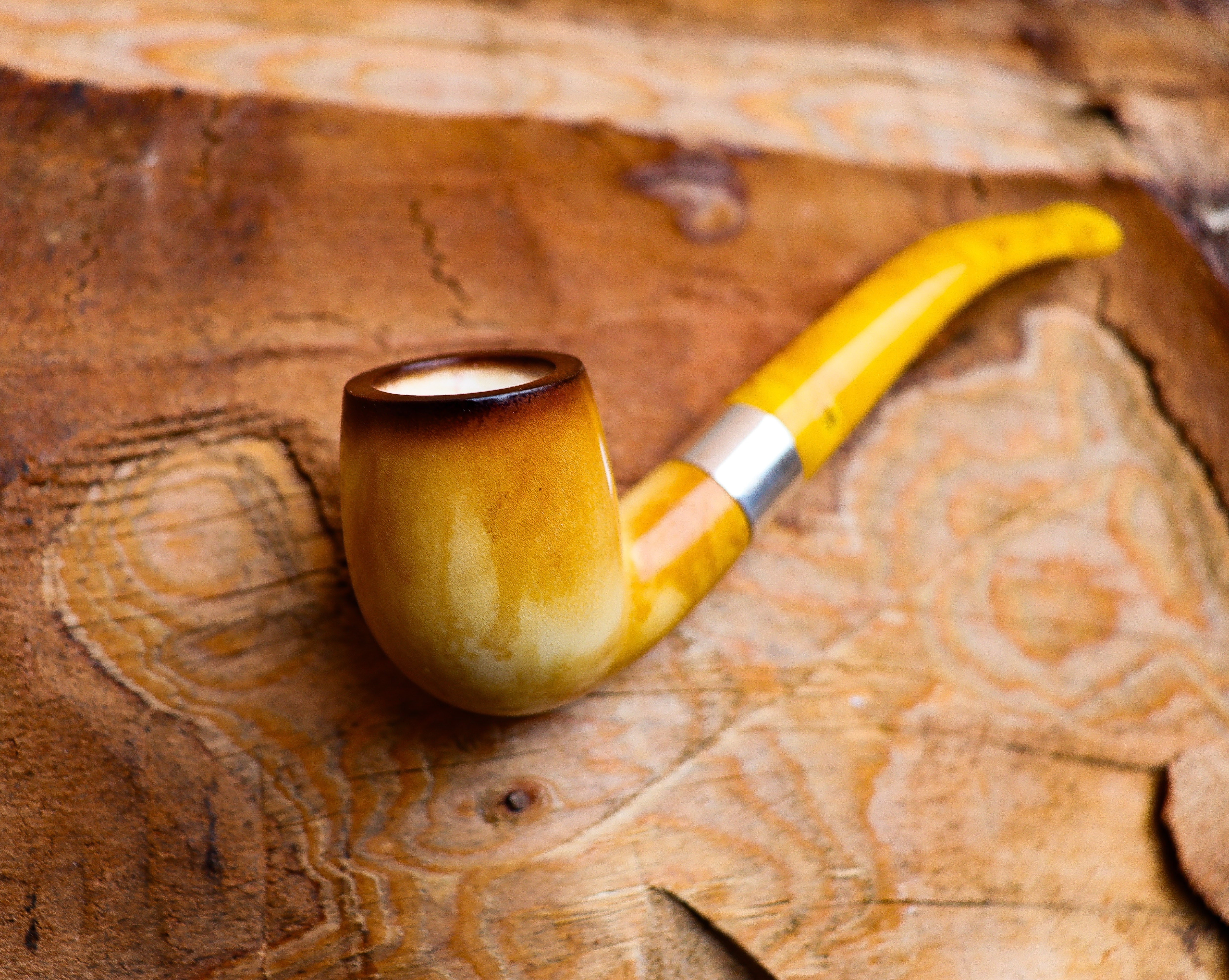 Hand Crafted Lee Van Cleef Block Meerschaum Pipe, Silver Ring, With Leather Case