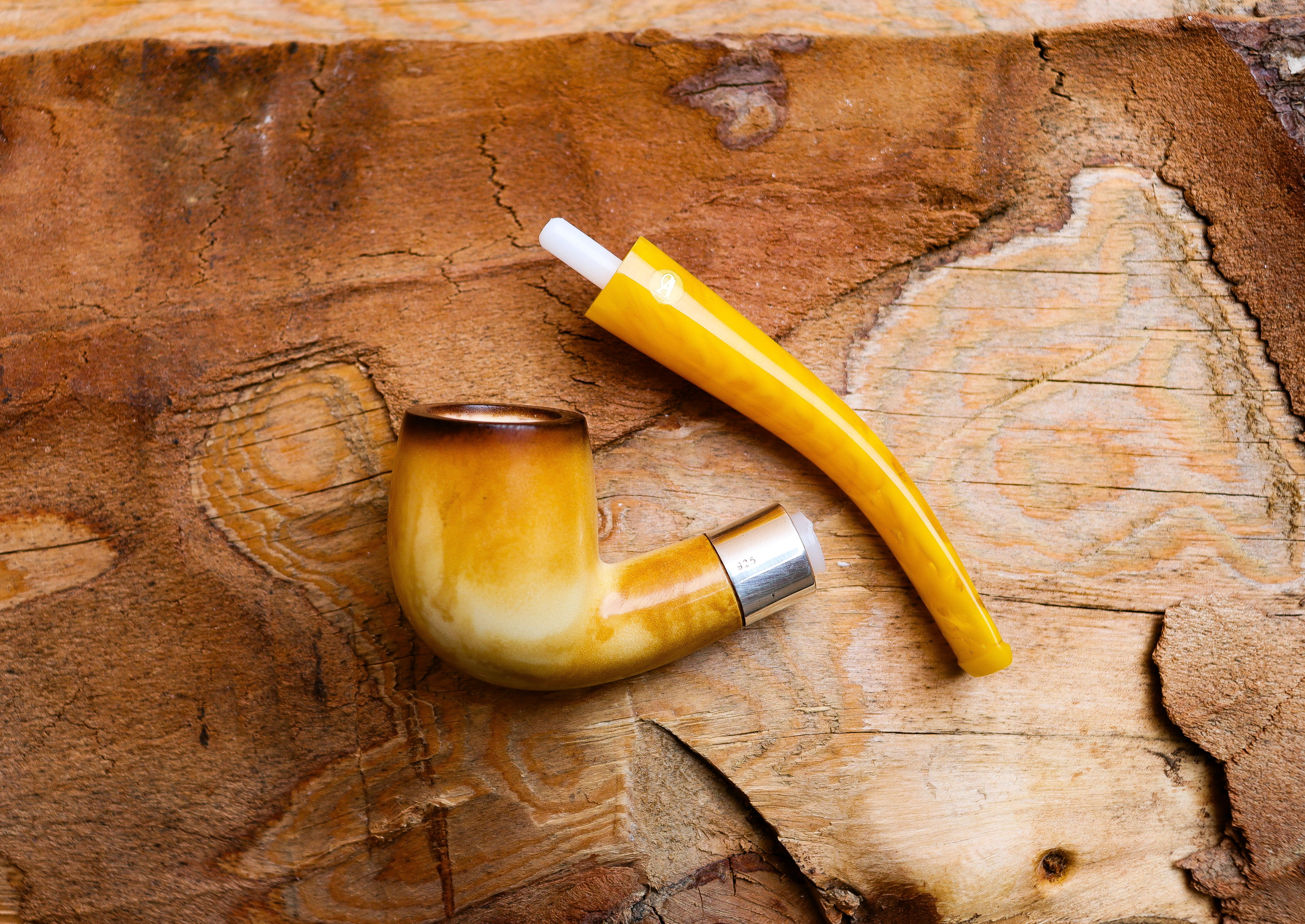 Hand Crafted Lee Van Cleef Block Meerschaum Pipe, Silver Ring, With Leather Case