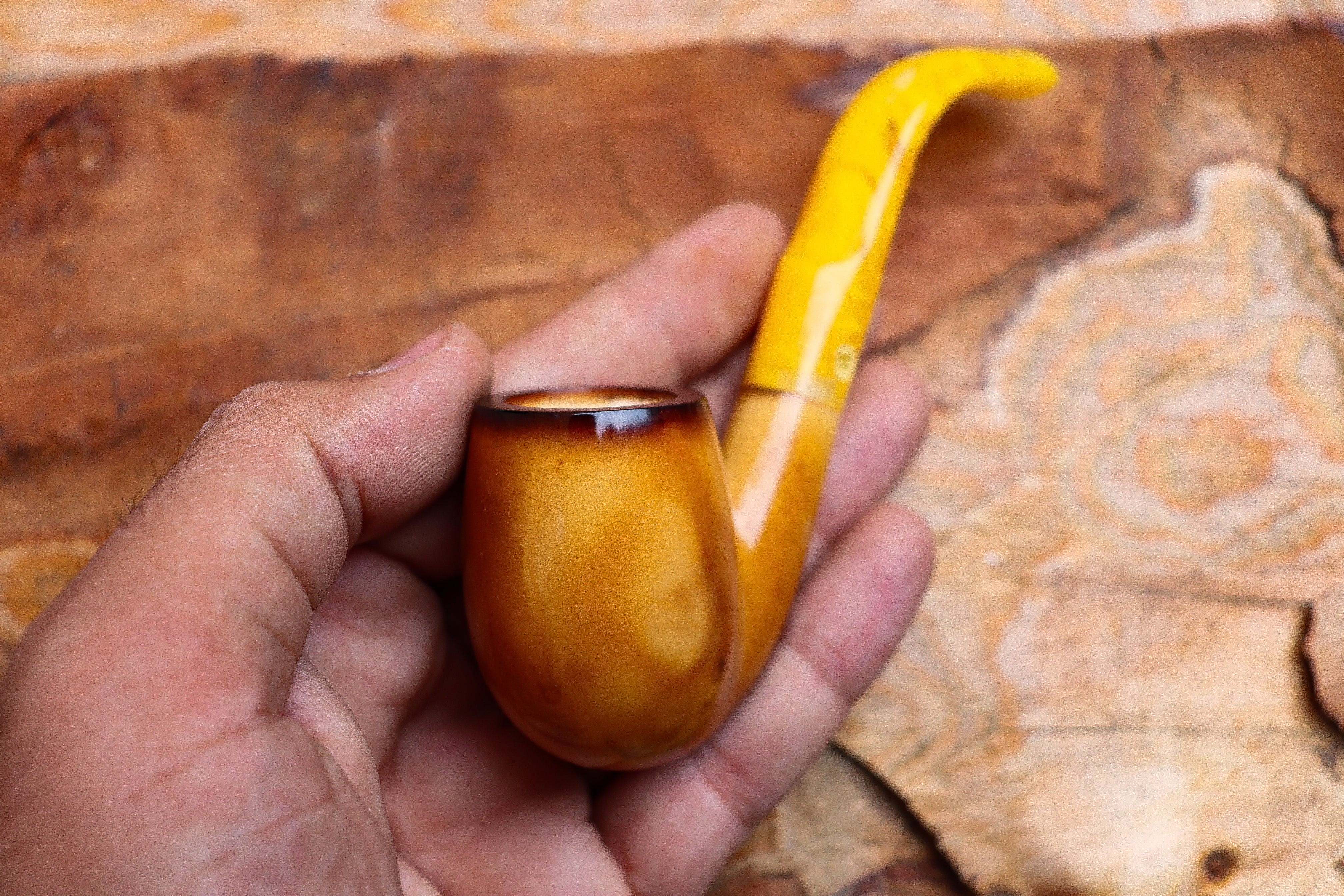 Lee Van Cleef Meerschaum Pipe, Brown Half Bent, With Leather Case