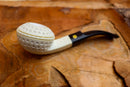 Handmade Astaş Meerschaum Pipes,Squat Bulldog, Latticed Carved,Fitted Case