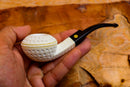 Handmade Astaş Meerschaum Pipes,Squat Bulldog, Latticed Carved,Fitted Case