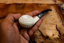 Handmade Astaş Meerschaum Pipes,Squat Bulldog, Latticed Carved,Fitted Case