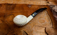 Handmade Astaş Meerschaum Pipes,Squat Bulldog, Latticed Carved,Fitted Case