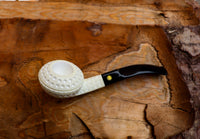 Handmade Astaş Meerschaum Pipes,Squat Bulldog, Latticed Carved,Fitted Case