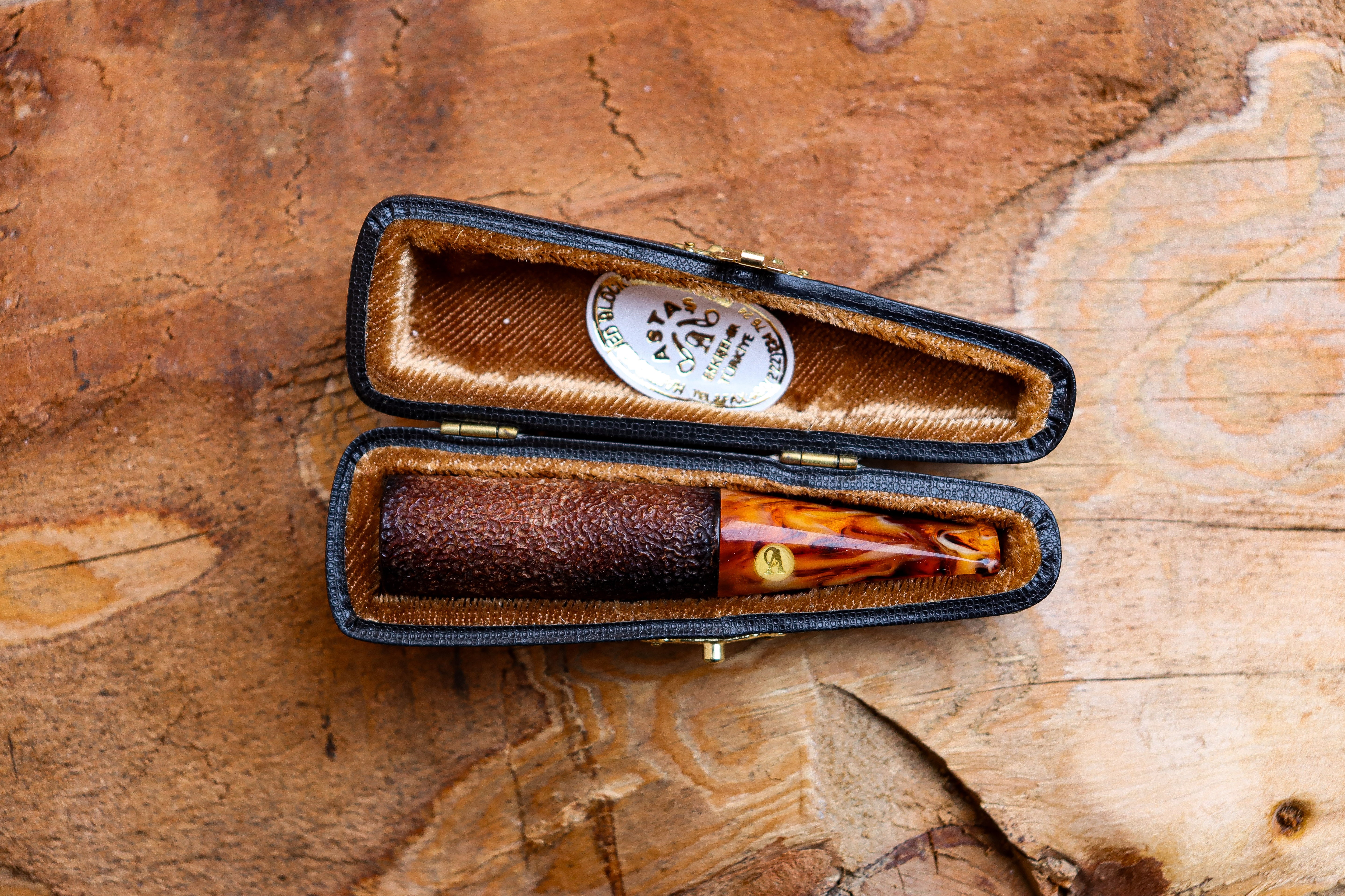 Cigarette Holder Meerschaum Pipes, Rustic Carved, Calcined, Fitted Case, Astaş