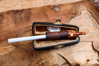 Cigarette Holder Meerschaum Pipes, Rustic Carved, Calcined, Fitted Case, Astaş