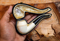 Handmade Astaş Meerschaum Pipes, Squat Bulldog, Rhodesian White, Fitted Case