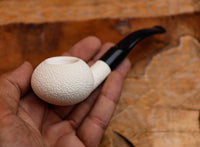 Handmade Astaş Meerschaum Pipes,Squat Tomato, Rustic Carved, Fitted Case