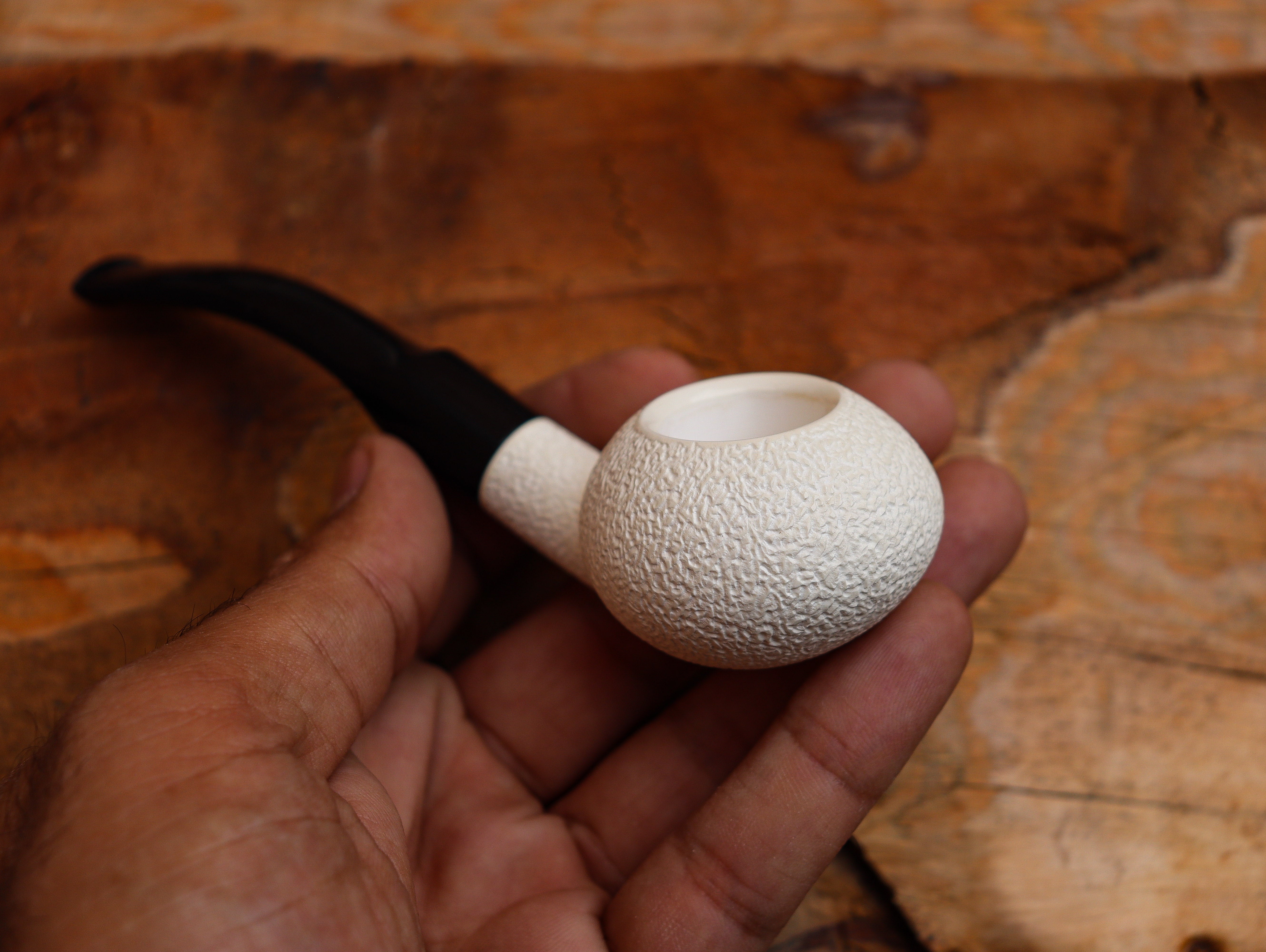 Handmade Astaş Meerschaum Pipes,Squat Tomato, Rustic Carved, Fitted Case