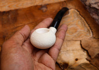 Handmade Astaş Meerschaum Pipes,Squat Tomato, Rustic Carved, Fitted Case