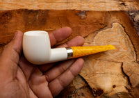 Handmade Astaş Meerschaum Pipes, Billard, Silver Ring, Smooth White, Fitted Case