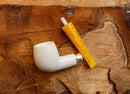 Handmade Astaş Meerschaum Pipes, Billard, Silver Ring, Smooth White, Fitted Case
