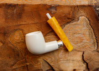 Handmade Astaş Meerschaum Pipes, Billard, Silver Ring, Smooth White, Fitted Case