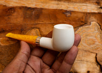 Handmade Astaş Meerschaum Pipes, Billard, Silver Ring, Smooth White, Fitted Case