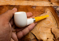 Handmade Astaş Meerschaum Pipes, Billard, Silver Ring, Smooth White, Fitted Case
