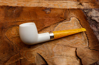 Handmade Astaş Meerschaum Pipes, Billard, Silver Ring, Smooth White, Fitted Case