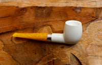 Handmade Astaş Meerschaum Pipes, Billard, Silver Ring, Smooth White, Fitted Case