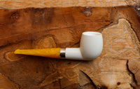 Handmade Astaş Meerschaum Pipes, Billard, Silver Ring, Smooth White, Fitted Case