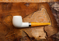 Handmade Astaş Meerschaum Pipes, Billard, Silver Ring, Smooth White, Fitted Case