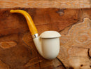 Handmade Calabash Meerschaum Pipes, Smooth White, Silver Ring, Large, Fitted Case,Astaş
