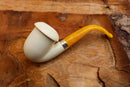 Handmade Calabash Meerschaum Pipes, Smooth White, Silver Ring, Large, Fitted Case,Astaş