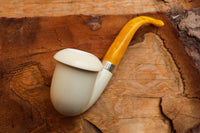 Handmade Calabash Meerschaum Pipes, Smooth White, Silver Ring, Large, Fitted Case,Astaş