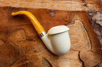 Handmade Calabash Meerschaum Pipes, Smooth White, Silver Ring, Large, Fitted Case,Astaş
