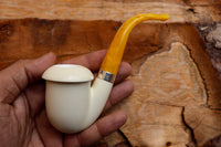 Handmade Calabash Meerschaum Pipes, Smooth White, Silver Ring, Large, Fitted Case,Astaş