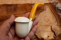Handmade Calabash Meerschaum Pipes, Smooth White, Silver Ring, Large, Fitted Case,Astaş
