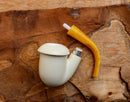 Handmade Calabash Meerschaum Pipes, Smooth White, Silver Ring, Large, Fitted Case,Astaş