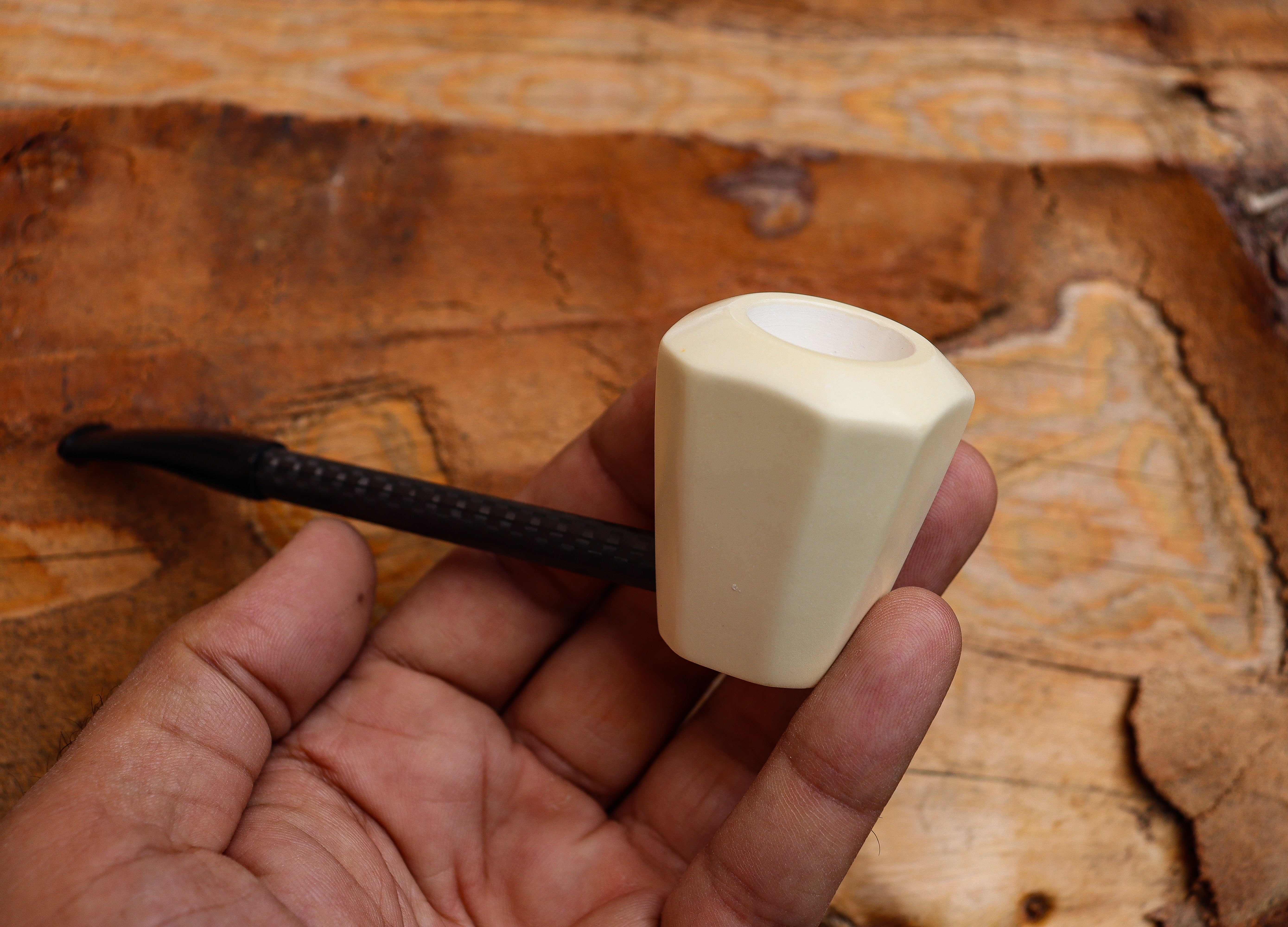 Handmade Astaş Meerschaum Pipes, Carbon Fiber, Panel, Smooth Carved, With Fitted Case