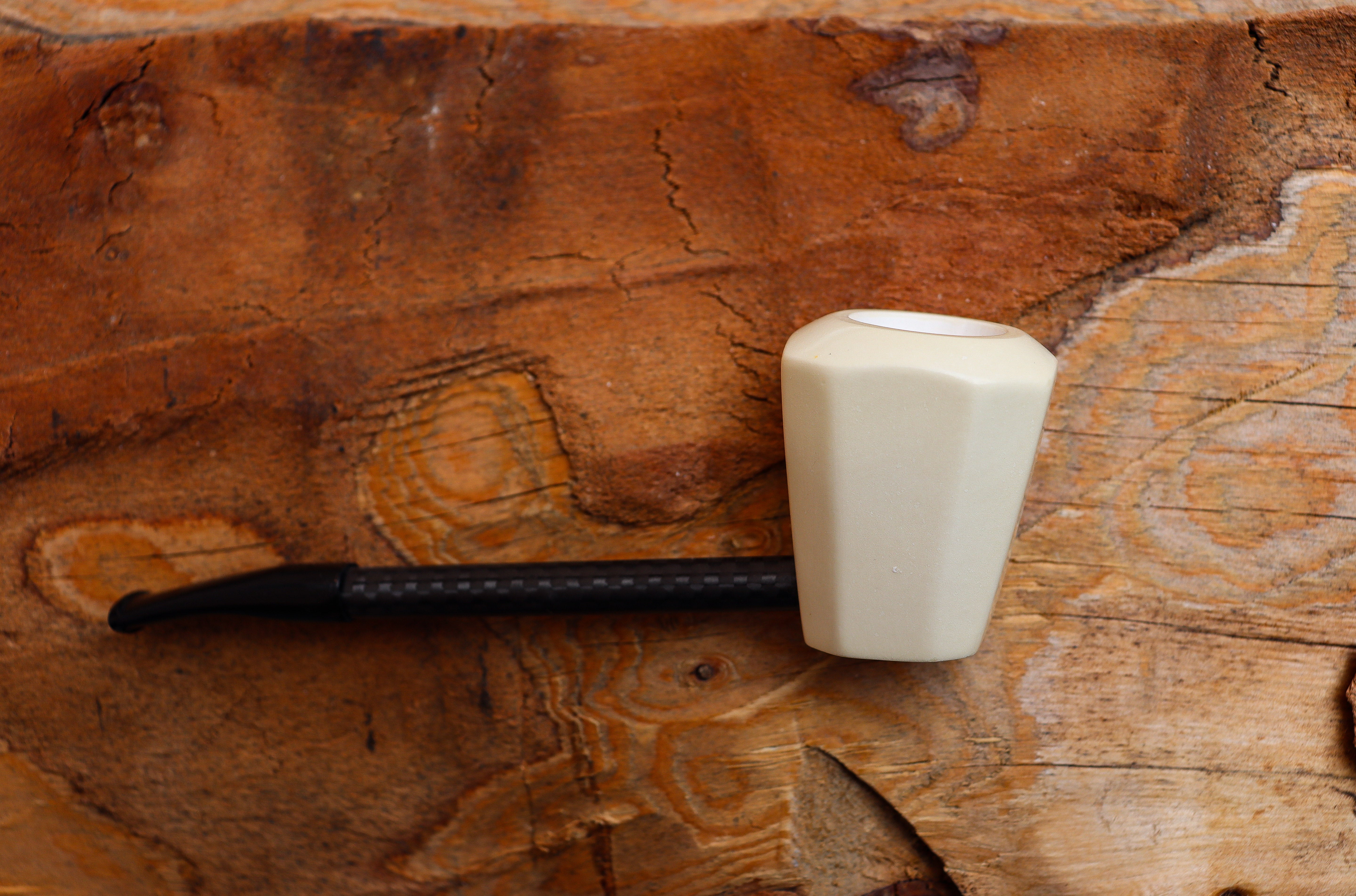 Handmade Astaş Meerschaum Pipes, Carbon Fiber, Panel, Smooth Carved, With Fitted Case