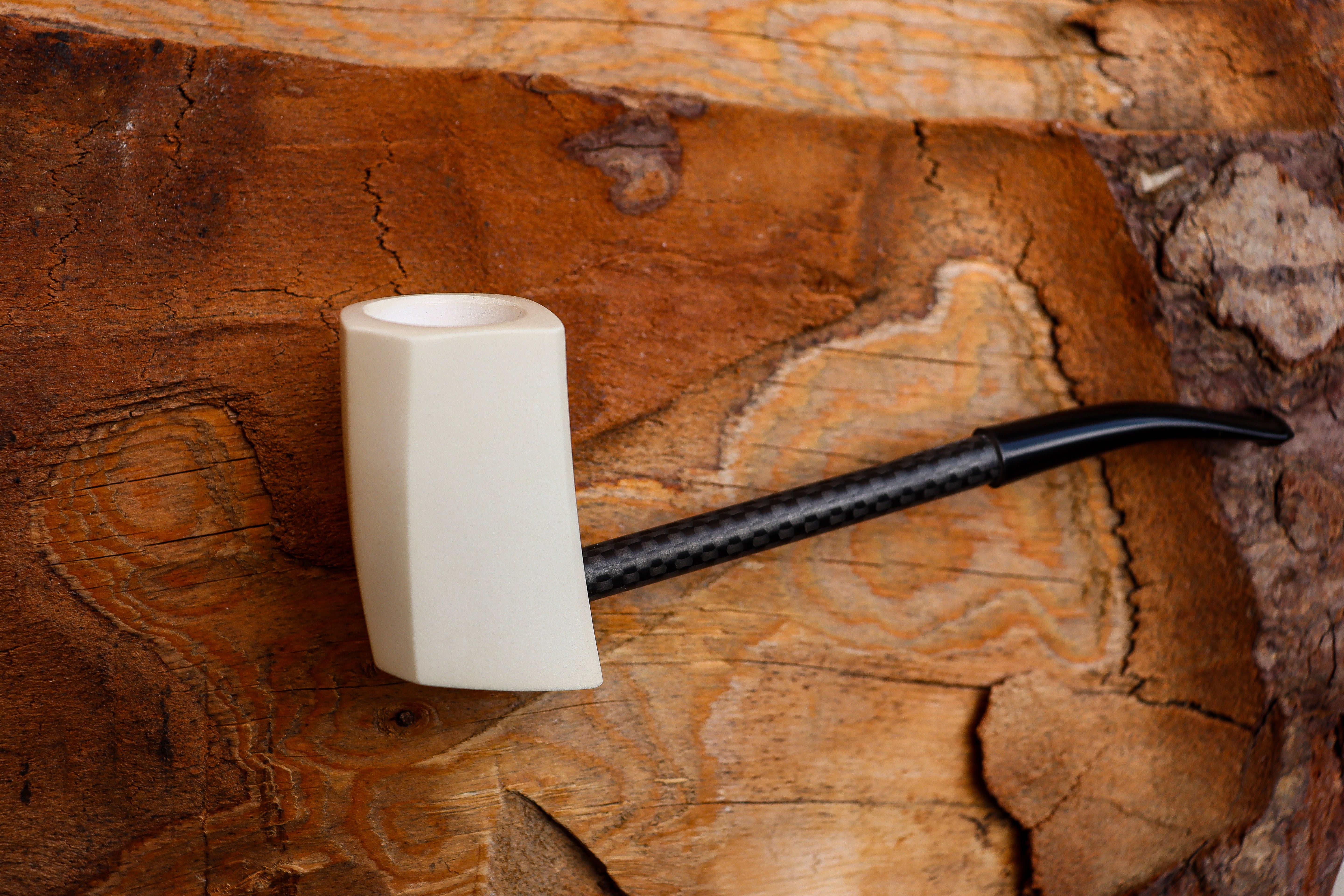 Handmade Astaş Meerschaum Pipes, Carbon Fiber, Panel, Smooth Carved, With Fitted Case